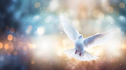 white dove of peace flying in the sky. Hope for peace concept illustration. - obrazy, fototapety, plakaty
