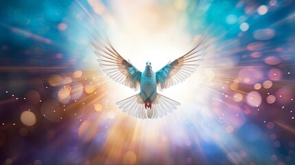 white dove of peace flying in the sky. Hope for peace concept illustration. - obrazy, fototapety, plakaty