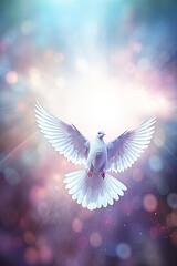 white dove of peace flying in the sky. Hope for peace concept illustration.