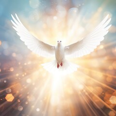 white dove of peace flying in the sky. Hope for peace concept illustration.