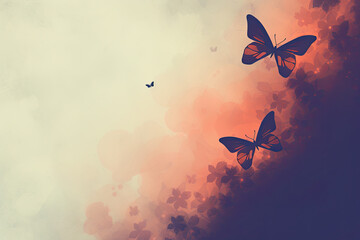 Colorful butterflies grace the sky in a vibrant display of nature's beauty, symbolizing freedom and happiness.