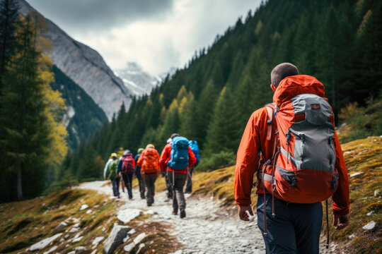 Mountain guide leading a group of hikers