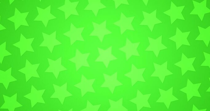 Abstract green color background of rotating stars aligned in a line where each lines are moving in opposite direction. Rotating star pattern Seamless looped abstract motion graphics background.
