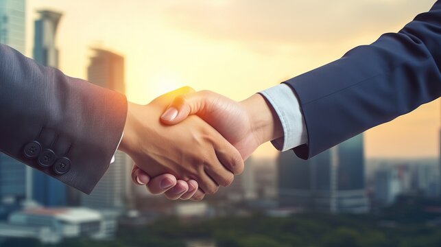 business background of businessmen have handshaking in greeting of business deal of merger and acquisition agreement. AI generated image