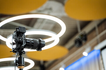 The camera is on a tripod, video recording of the event on a digital camera. Static picture.