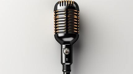 Black retro broadcast microphone on isolated white background.