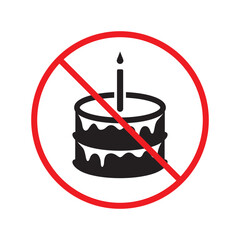 Forbidden Prohibited Warning, caution, attention, restriction label danger. No Cake vector icon. Tasty cake flat sign design. Tart symbol pictogram UX UI