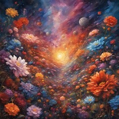 stunning romantic glorious space flowers storm, intense, dynamic, stylized, fantastic, detailed, high resolution