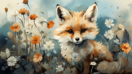 Obraz premium Watercolour painting of a baby fox.