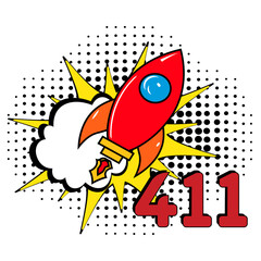 411 Vector Design with Cartoon, Comic Speech Bubble in pop-art style. 411 pop art comic style