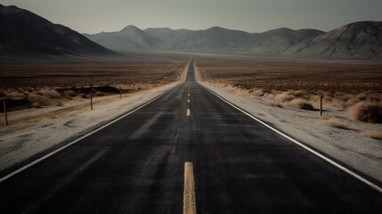One way road in the desert. - obrazy, fototapety, plakaty