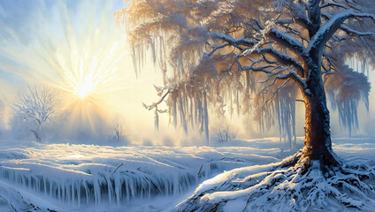 Paesaggio invernale. Generative AI - obrazy, fototapety, plakaty
