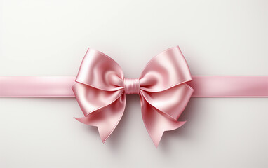Pink ribbon and bow on white background. Simple pink bow. Decoration for girls, hair care. Items for everyday use, creating stylish and bright look for baby. Modern style, fashion, decorative