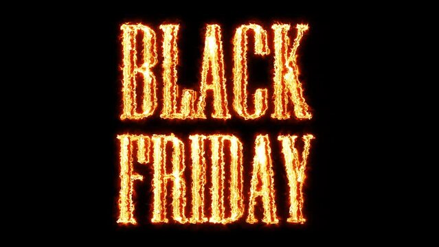 Black Friday Flame effect animation text, looping video 4K alpha channel