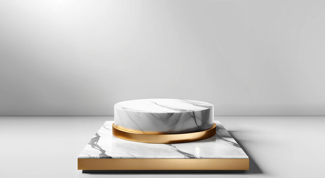 grey and bronz marble a podium and white background for product presentation ultra realistic