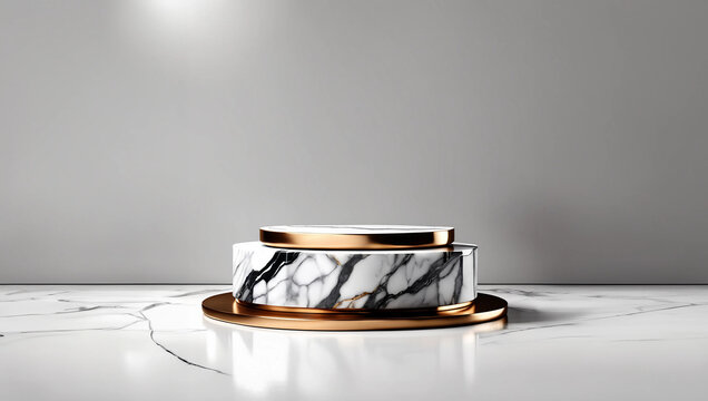grey and bronz marble a podium and white-background for product presentation ultra-realistic