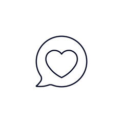 Heart in speech bubble.  Love social media notification. Vector linear illustration icon isolated on white background.