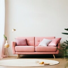 a pink couch in a room