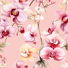 elegant delicate orchid watercolor illustration seamless pattern textile fabric print