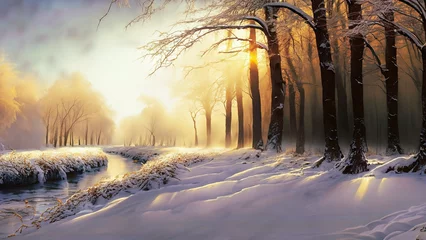Selbstklebende Fototapeten Zimowy krajobraz. Generative AI © Iwona