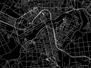 Vector road map of the city of Irpin in Ukraine with white roads on a black background.
