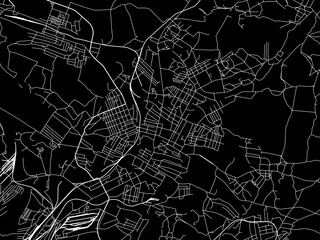 Vector road map of the city of Kadiyivka in Ukraine with white roads on a black background.