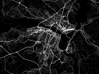 Naklejka premium Vector road map of the city of Dnipro in Ukraine with white roads on a black background.