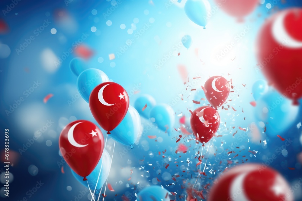 Aufkleber A vibrant image capturing a bunch of red and blue balloons floating in the air. Perfect for adding a touch of joy and celebration to any project.