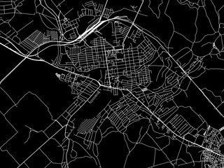 Vector road map of the city of Pavlohrad in Ukraine with white roads on a black background.