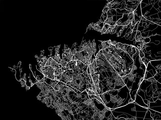 Vector road map of the city of Sevastopol in Ukraine with white roads on a black background. - obrazy, fototapety, plakaty