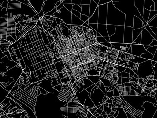 Vector road map of the city of Sievierodonetsk in Ukraine with white roads on a black background.