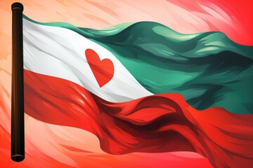 Naklejka premium A flag with a heart symbol on it waving in the breeze. This image can be used to represent love, patriotism, or support for a cause.