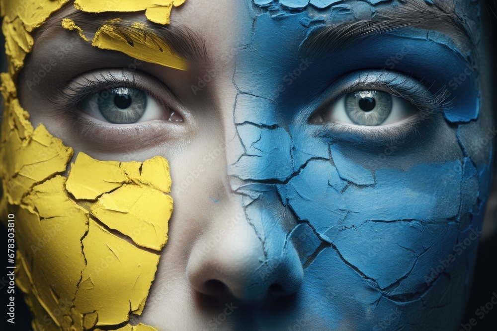 Poster A close-up view of a person with a painted face. This image can be used for various purposes, such as theatrical performances, costume parties, or Halloween events