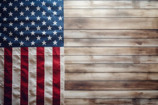 A patriotic image of an American flag displayed on a rustic wooden background. Perfect for showing American pride and celebrating national holidays.