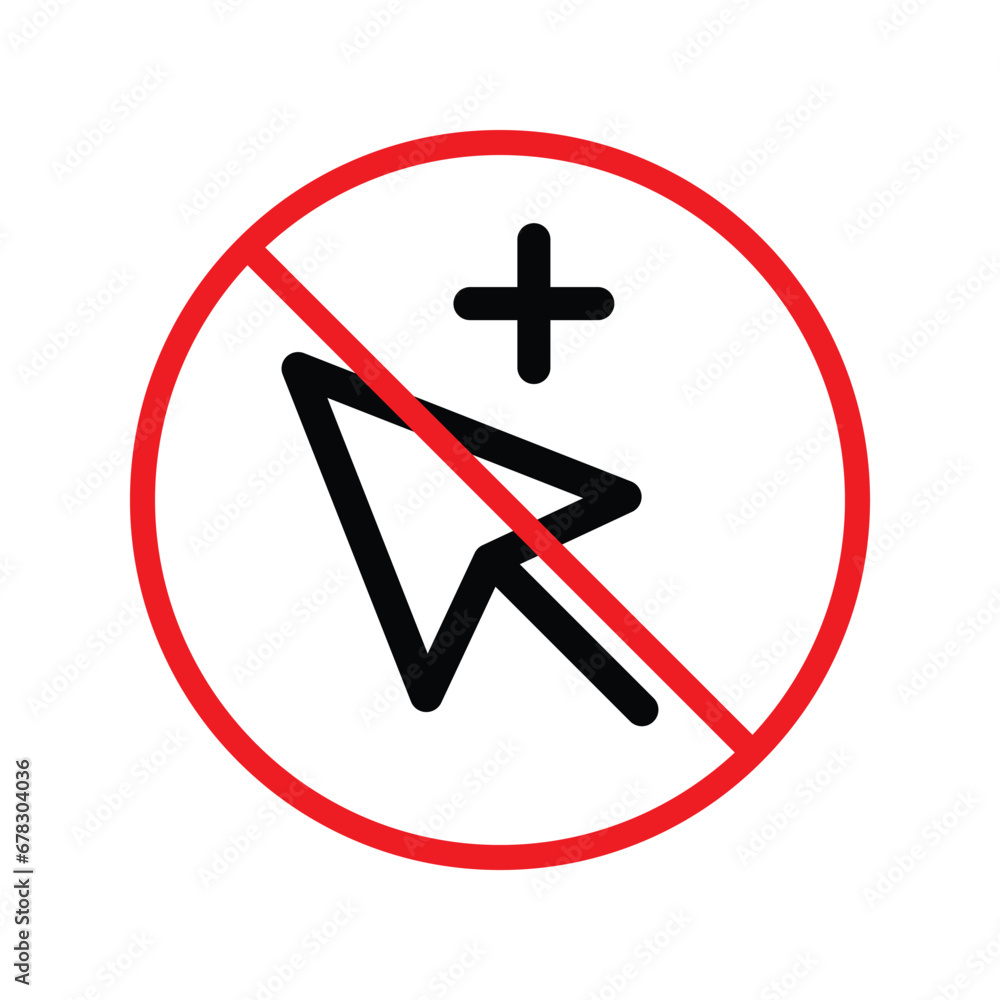 Poster forbidden cursor icon. prohibited arrow vector icon. no cursor symbol pictogram. warning, caution, a