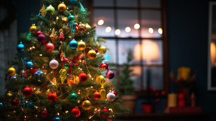 A Christmas tree decorated with vintage ornaments and gift