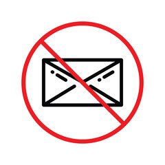 No envelope icon. Forbidden mailing icon. No email vector sign. Prohibited mailing vector icon. Warning, caution, attention, restriction flat sign design. No letter UX UI icon