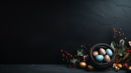 stylish dark easter background. copy space