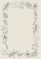 Fondo navideño para diseño de invitación, menú, tarjeta para eventos sociales.  Plantilla en tendencia con borde de ilustraciones minimalistas rosado con espacio vacío para texto o imagen