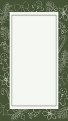 Fondo navideño de redes sociales para diseño de publicaciones, historias, invitación, menú, evento social.  Plantilla verde con ilustraciones navideñas con espacio vacío para texto o foto