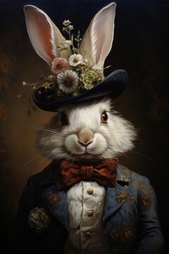 Portrait of a rabbit with a hat 