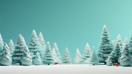  a group of snow covered trees sitting next to each other on a snow covered ground in front of a blue sky with a few white snow covered trees in the foreground.