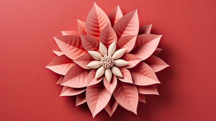  a paper flower on a red background with a white center on the center of the flower is a white center on the center of the flower is a white center.