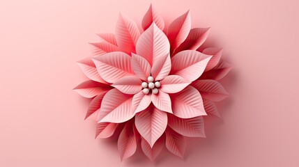  a paper poinsettia on a pink background with a small white flower in the center of the poinsettia is the center of the poinsettia.