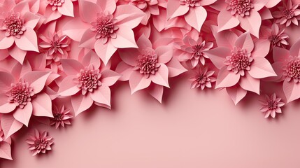  a bunch of pink paper flowers on a pink background with a place for a text or an image to put on a card or brochure or brochure.
