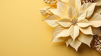  a close up of a white flower on a yellow background with a place for a text or an image to put on the back of a card ornament.