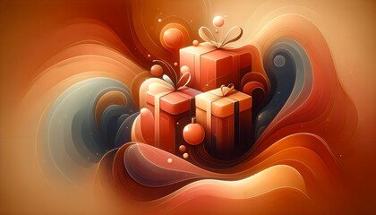 Warm Toned Abstract Christmas Gifts Illustration