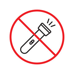 Forbidden Prohibited Warning attention restriction label caution danger. No Flashlight vector icon. Flashlight sign design. Flashlight flat pictogram symbol UX UI