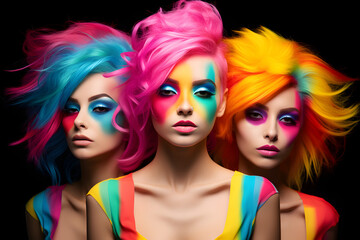 Close up of a young girls with paint on her face. Concept of creativity, art, painting