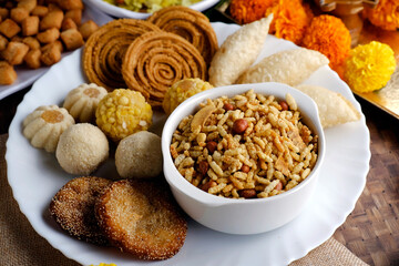 Diwali snacks Diwali faral, Diwali Special sweet and salty snacks, Festival snacks from Maharashtra, India.